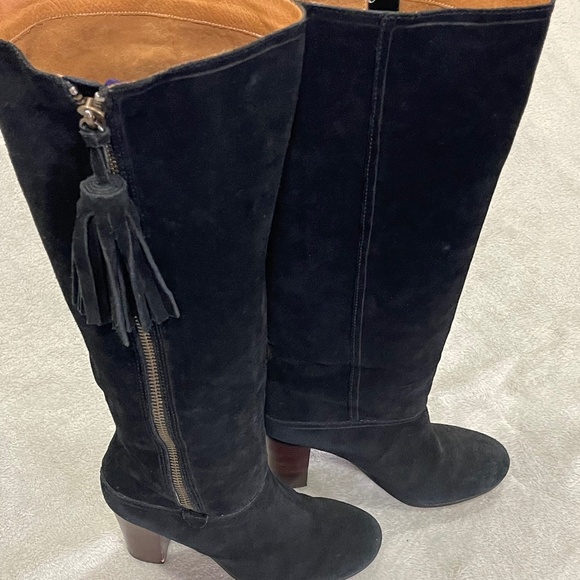 Coach Black Suede Therese Fringe Knee High Boots Size 7 - Picture 2 of 12